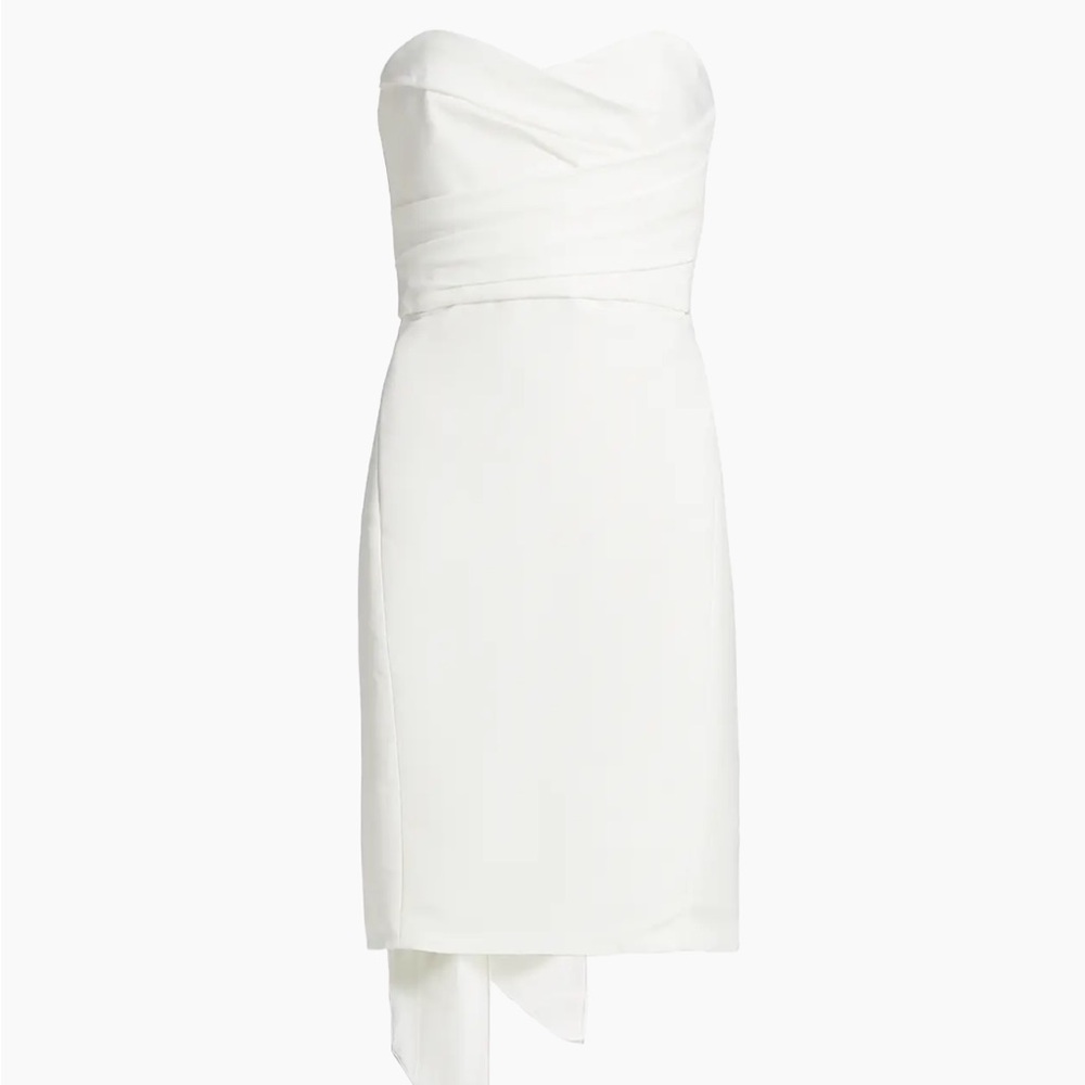 Amsale Strapless White Sheath Dress with Draped Bodice